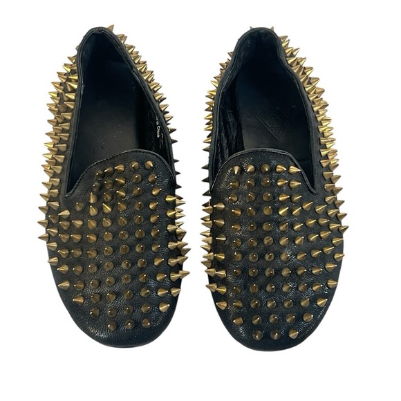 Unif Hellraisers women's brass spiked fine leather loafers size 6 black - Picture 1 of 8